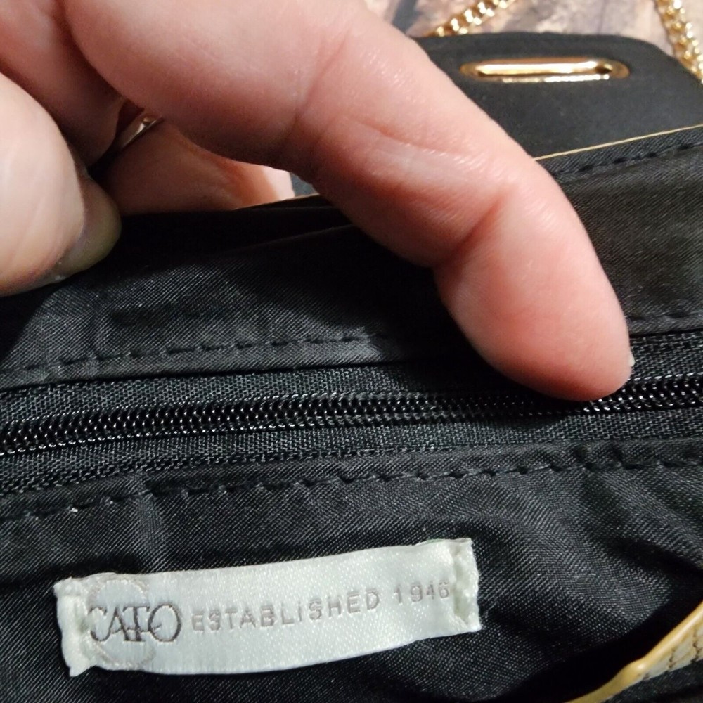 Cato Beige/Tan Textured Faux Leather Purse Gold Hardware Chain Strap 21" Drop - Picture 7 of 14